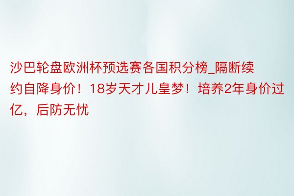 沙巴轮盘欧洲杯预选赛各国积分榜_隔断续约自降身价！18岁天才儿皇梦！培养2年身价过亿，后防无忧