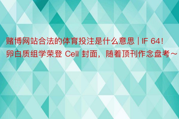 赌博网站合法的体育投注是什么意思 | IF 64！卵白质组学荣登 Cell 封面，随着顶刊作念盘考～