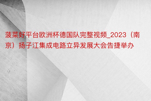 菠菜好平台欧洲杯德国队完整视频_2023（南京）扬子江集成电路立异发展大会告捷举办