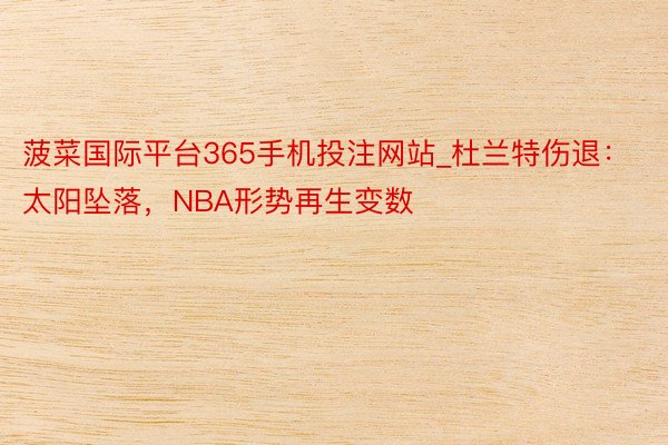 菠菜国际平台365手机投注网站_杜兰特伤退：太阳坠落，NBA形势再生变数