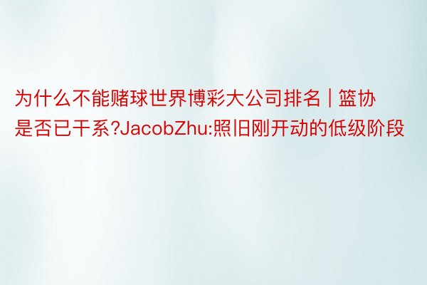 为什么不能赌球世界博彩大公司排名 | 篮协是否已干系?JacobZhu:照旧刚开动的低级阶段